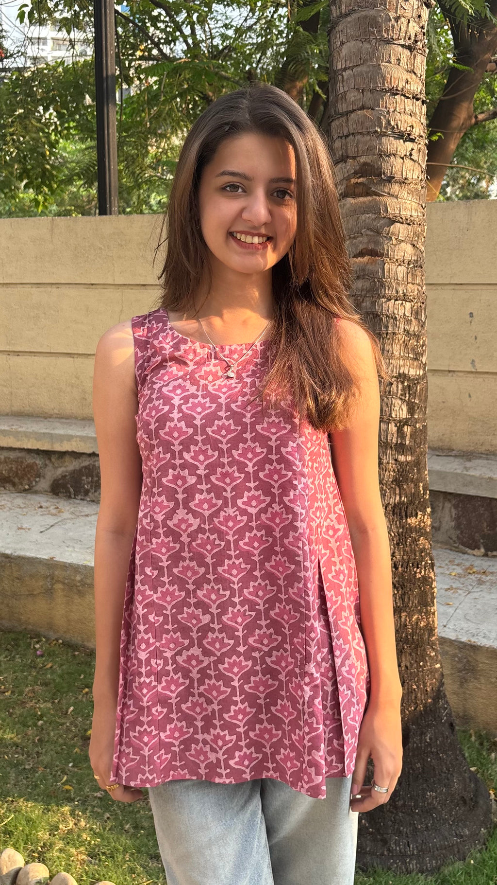 Pink Dabu Print short top
