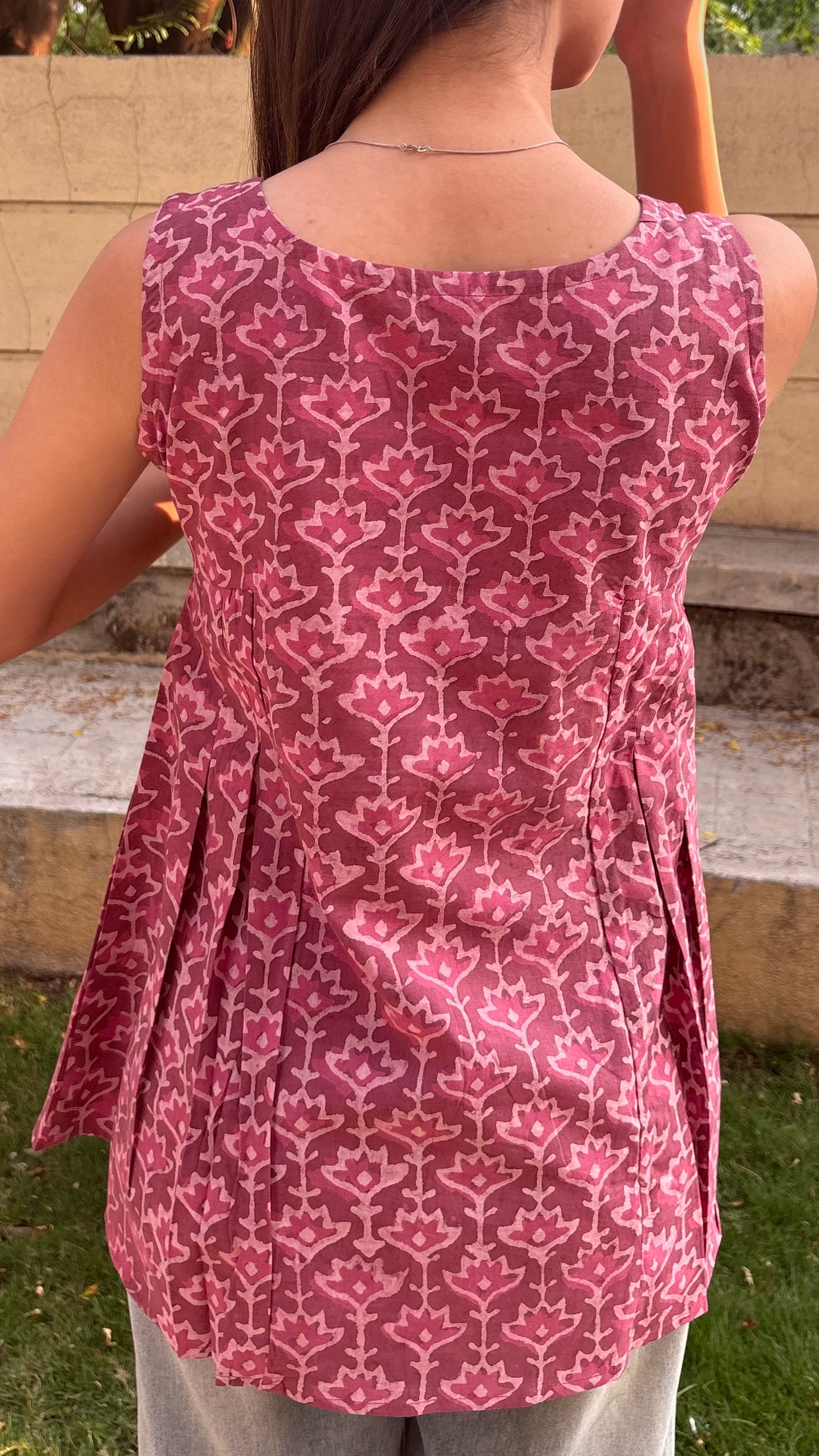 Pink Dabu Print short top