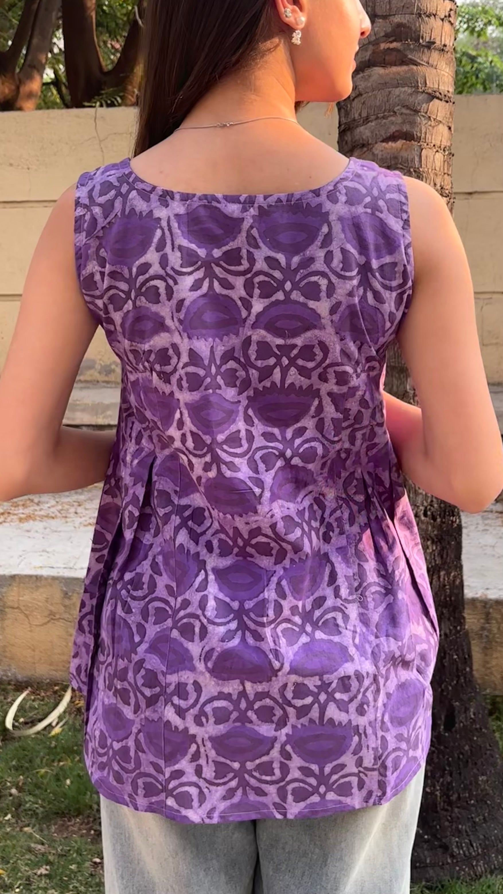 Purple Dabu Print short top