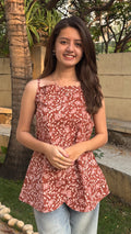 Brick Red Dabu print short top