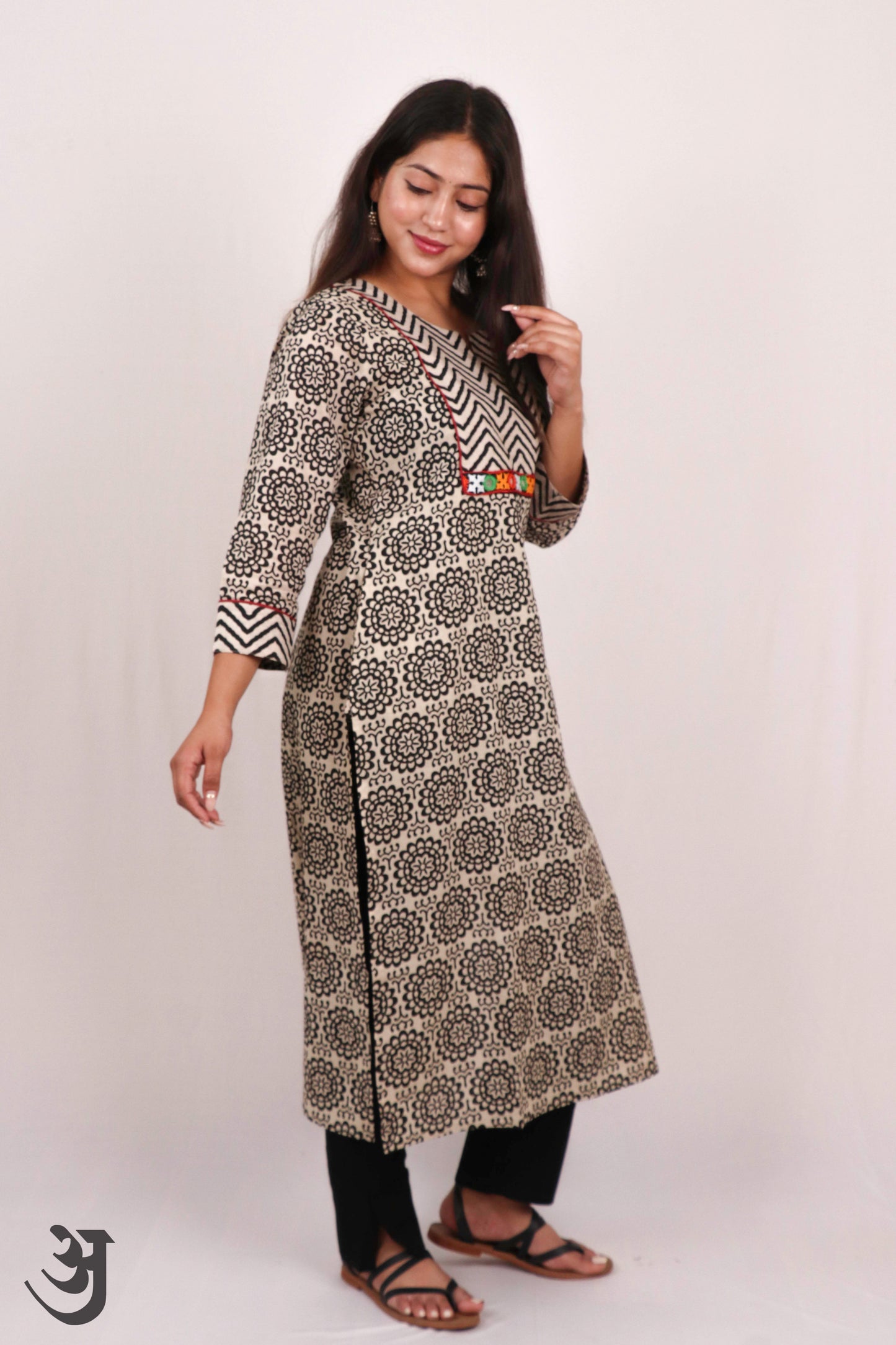 Black - White Block Printed Kurti