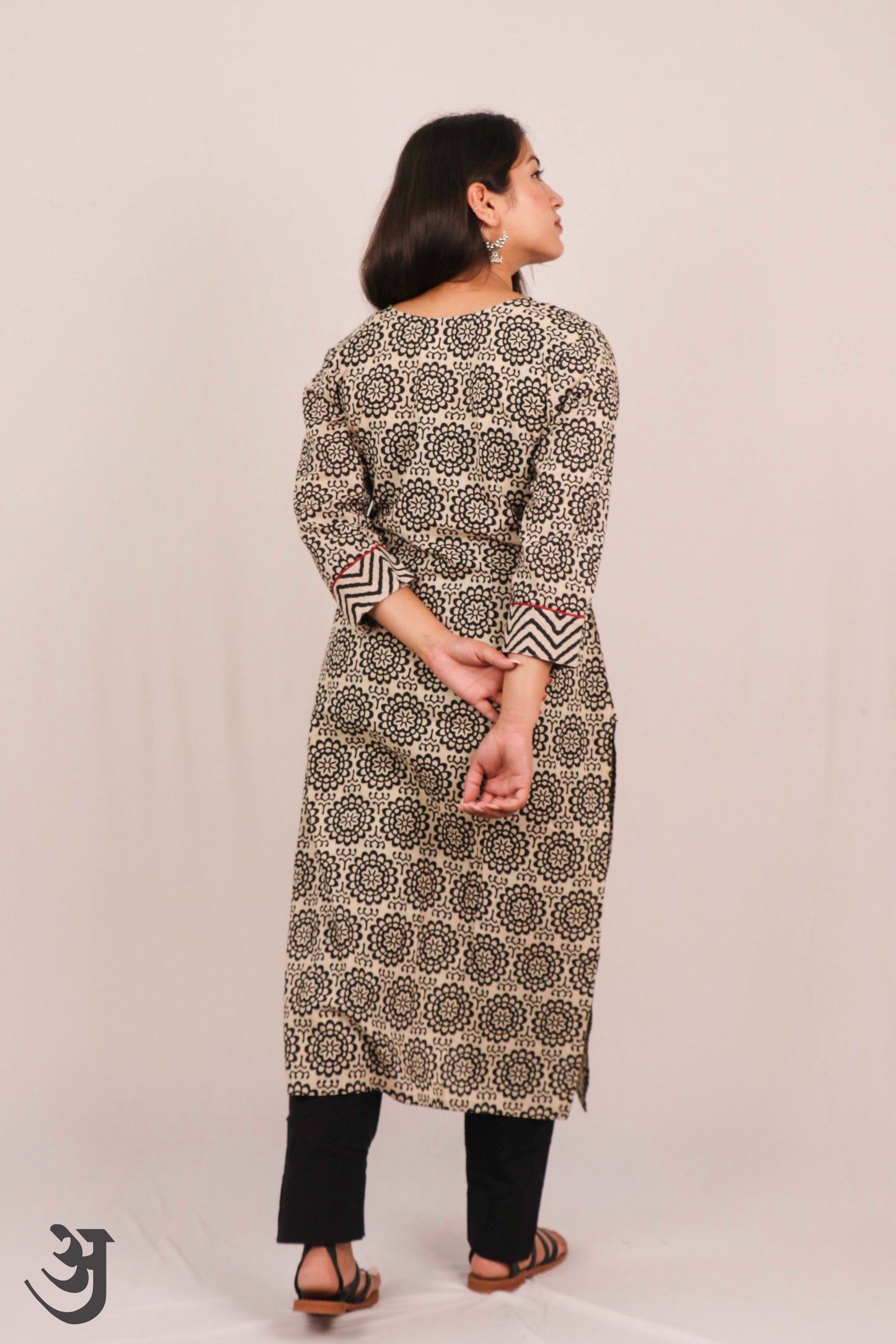 Black - White Block Printed Kurti