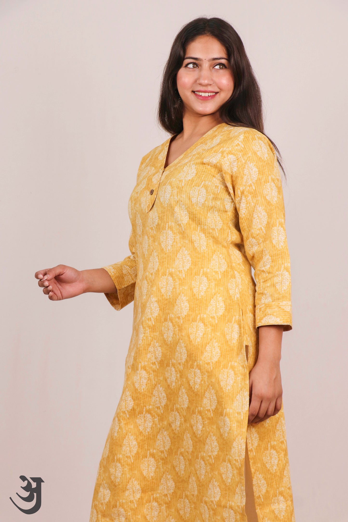 Yellow Katha Work Kurti