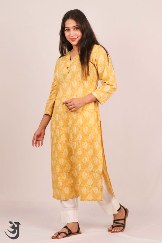 Yellow Katha Work Kurti