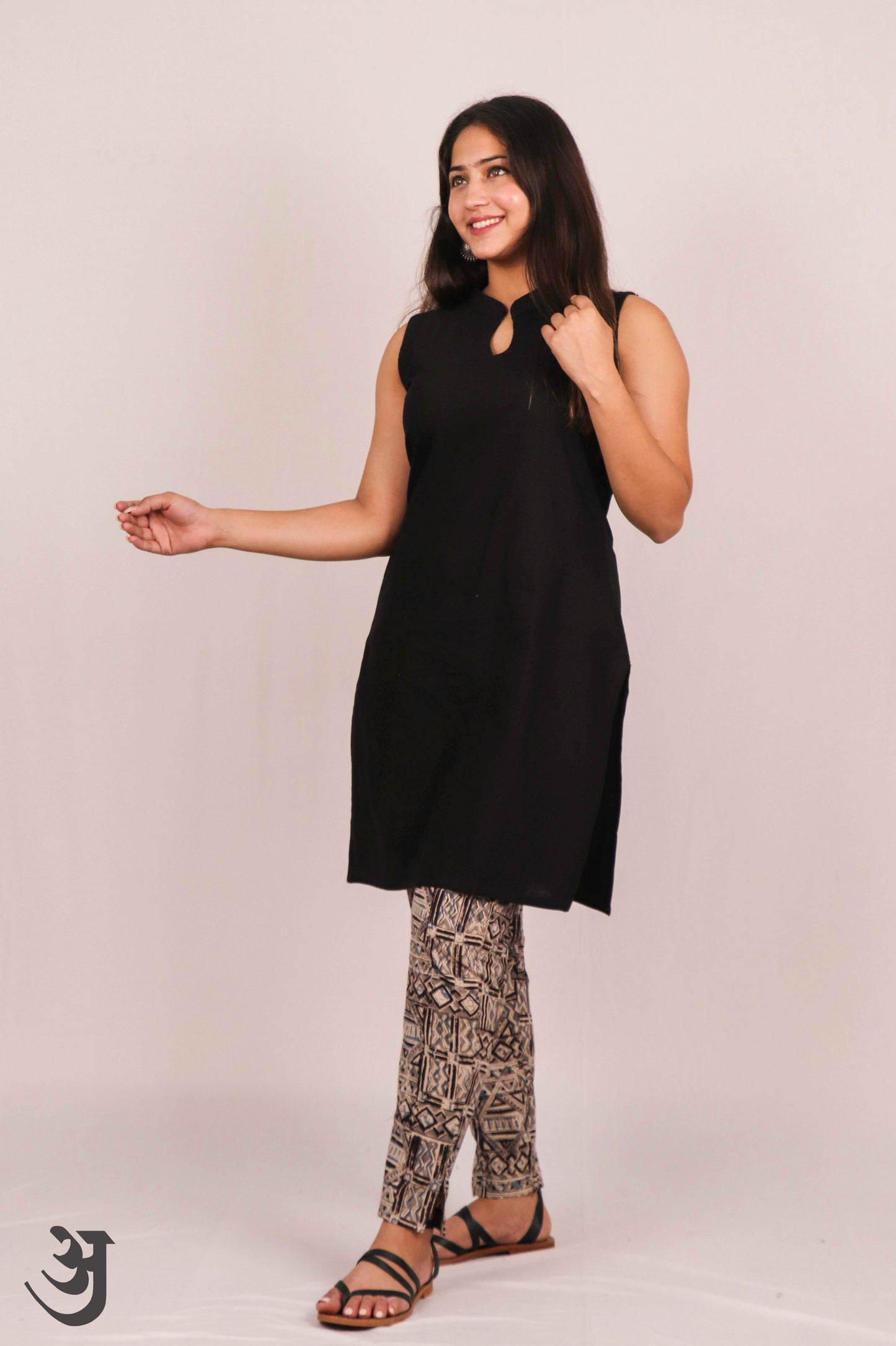 Black Top with Kalamkari Pant