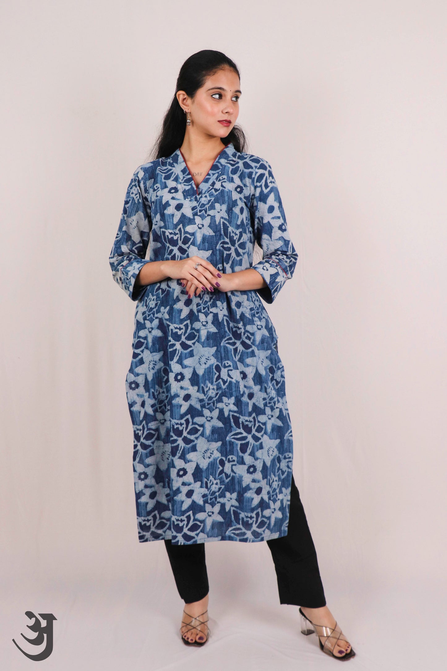 Indigo V-neck Kurti