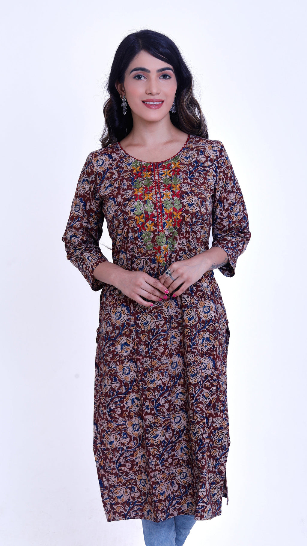 Kalamkari straight kurti (with embroidery)