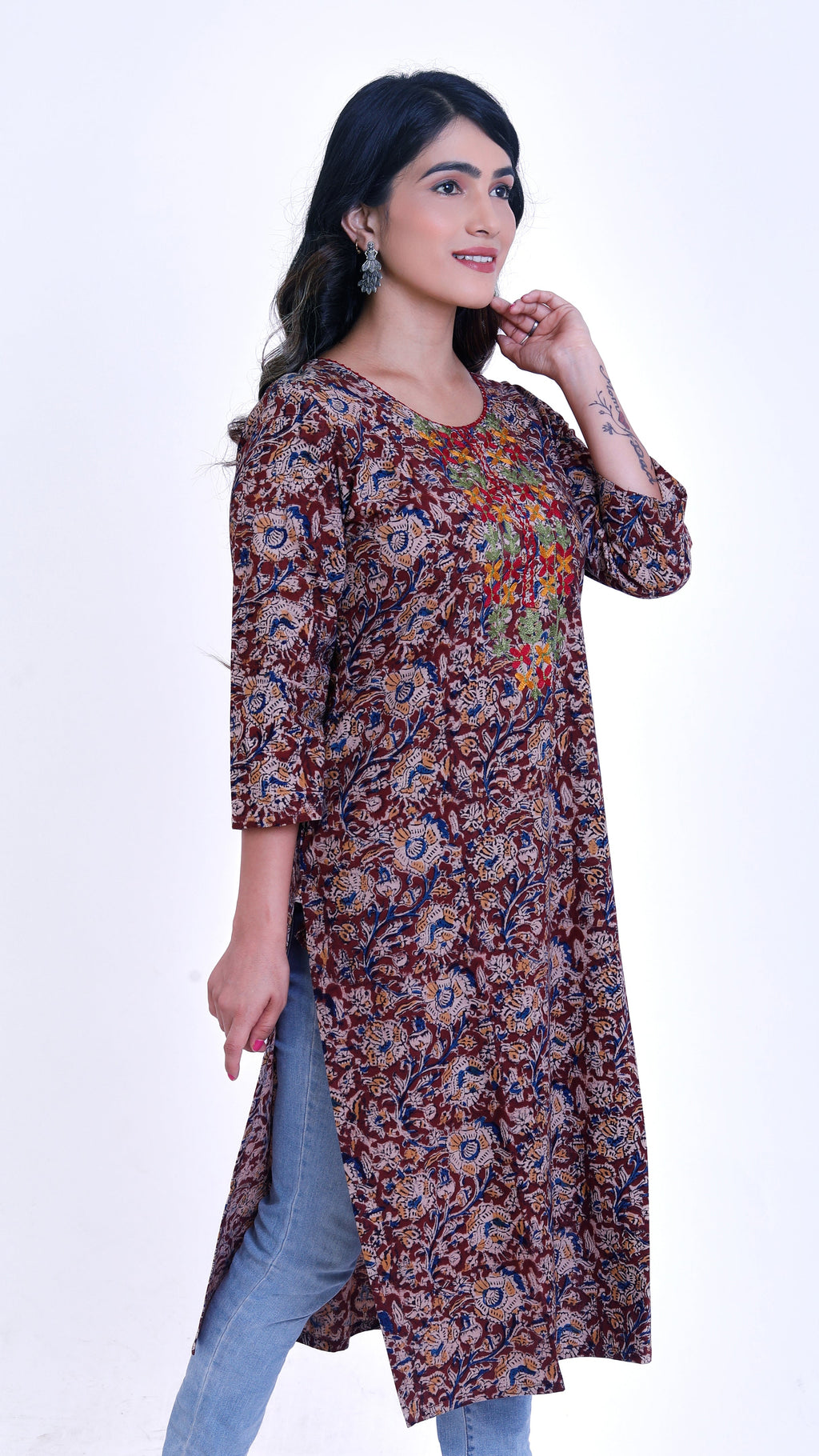 Kalamkari straight kurti (with embroidery)