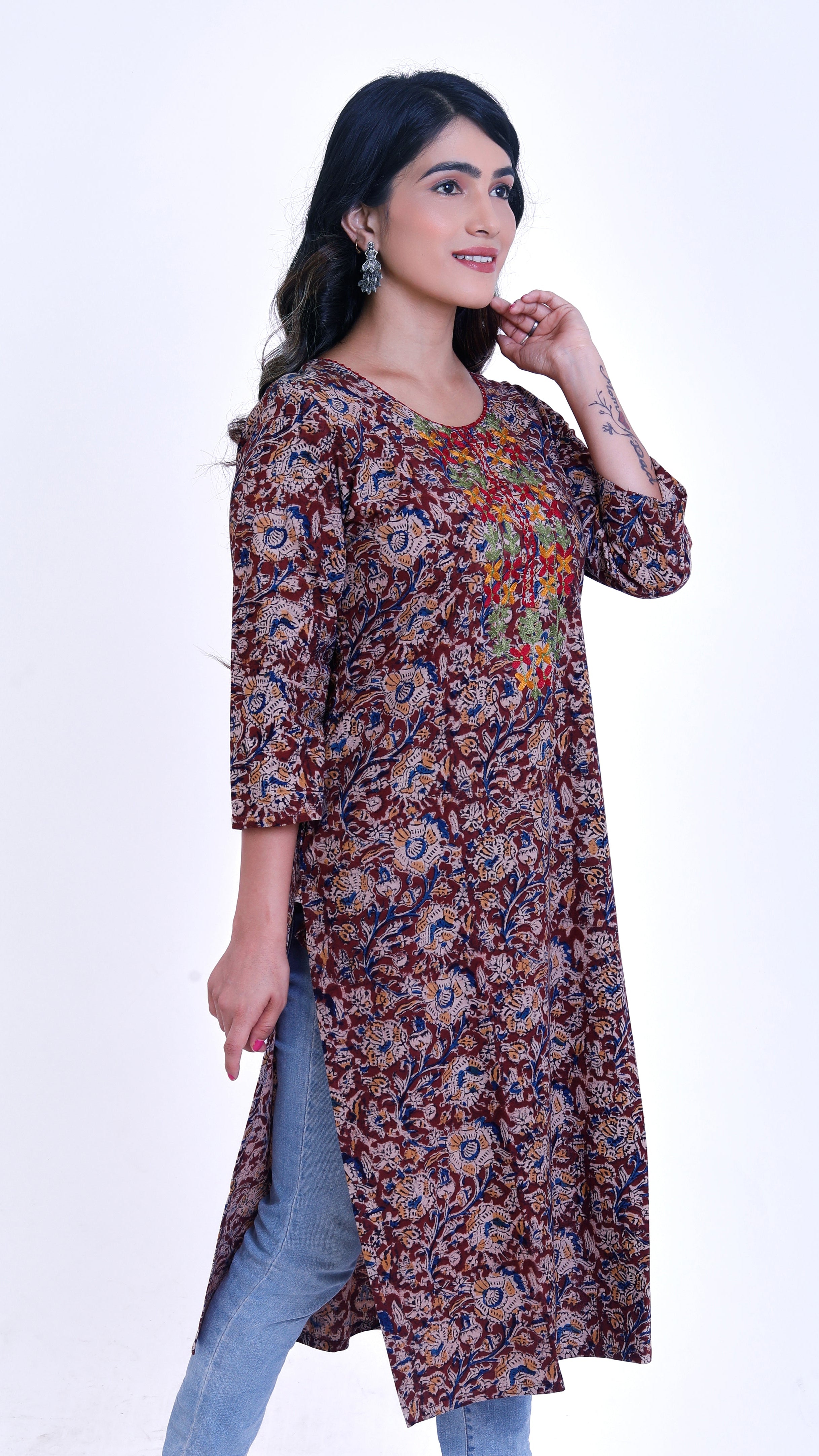 Kalamkari straight kurti (with embroidery)