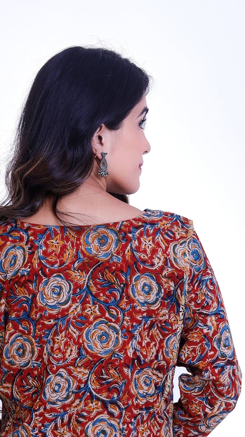 Red Kalamkari Kurta with 3/4 sleeves