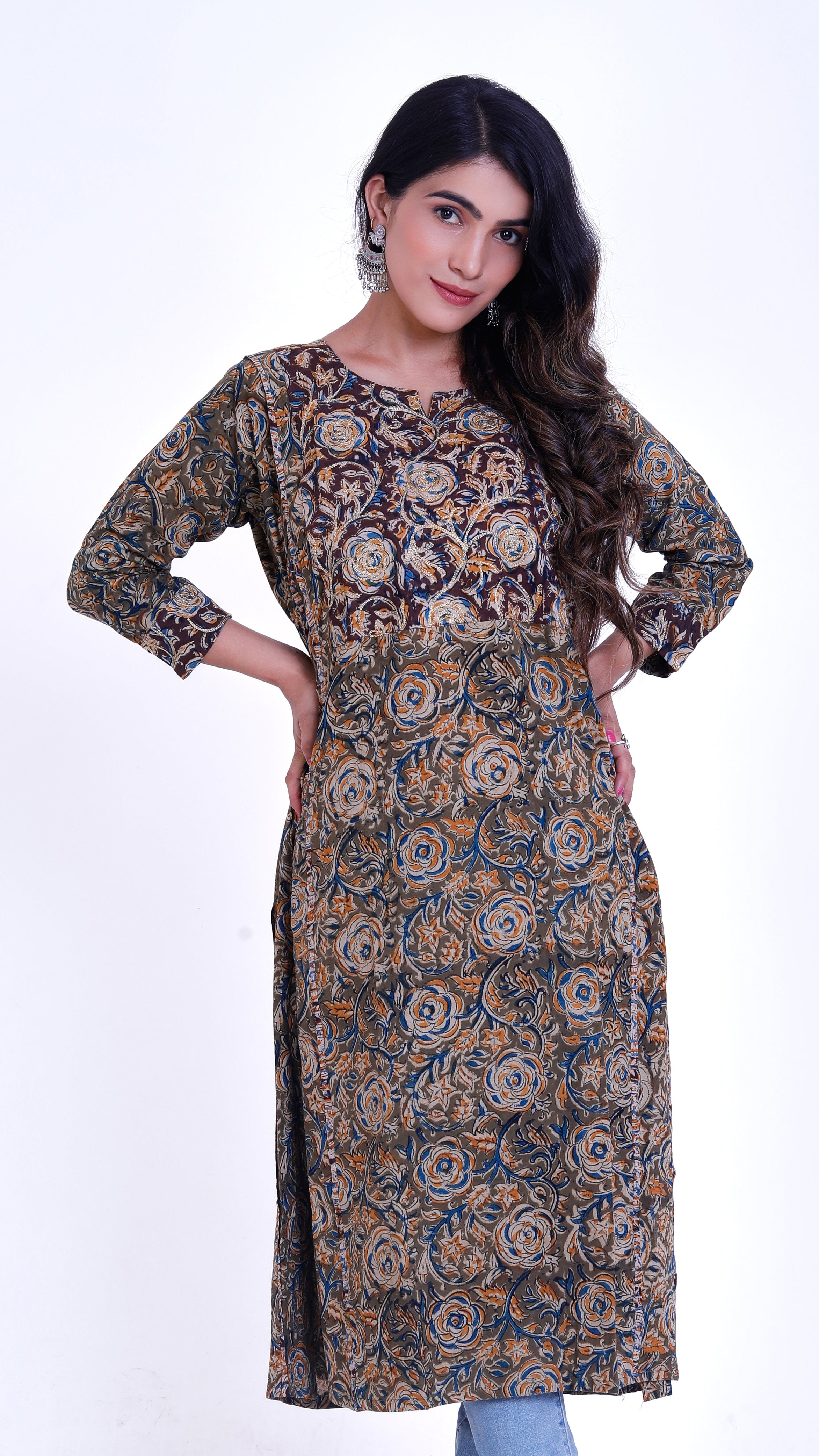 Kalamkari Kurti with 3/4 sleeves