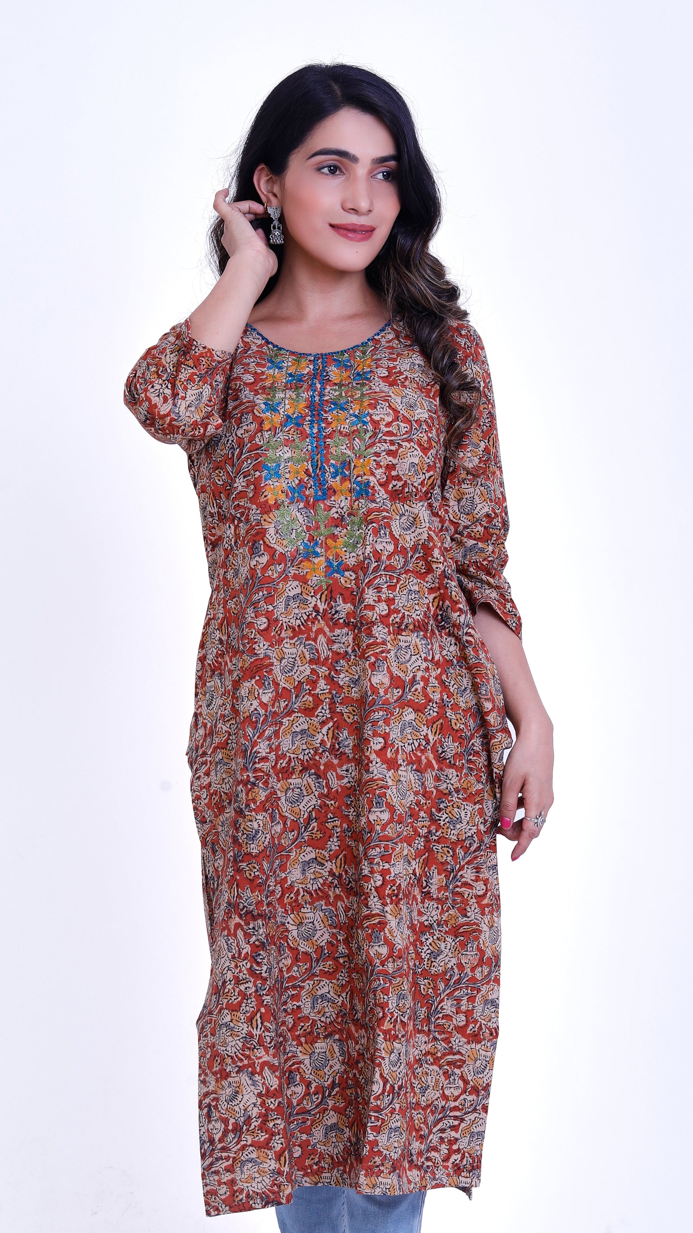 Kalamkari straight kurti (with embroidery)
