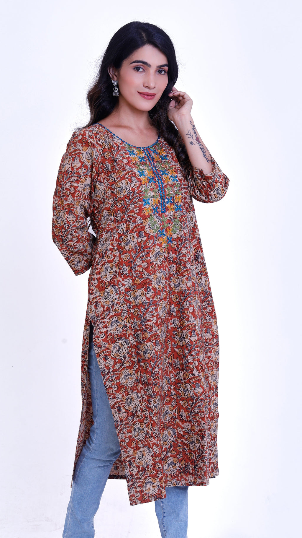 Kalamkari straight kurti (with embroidery)