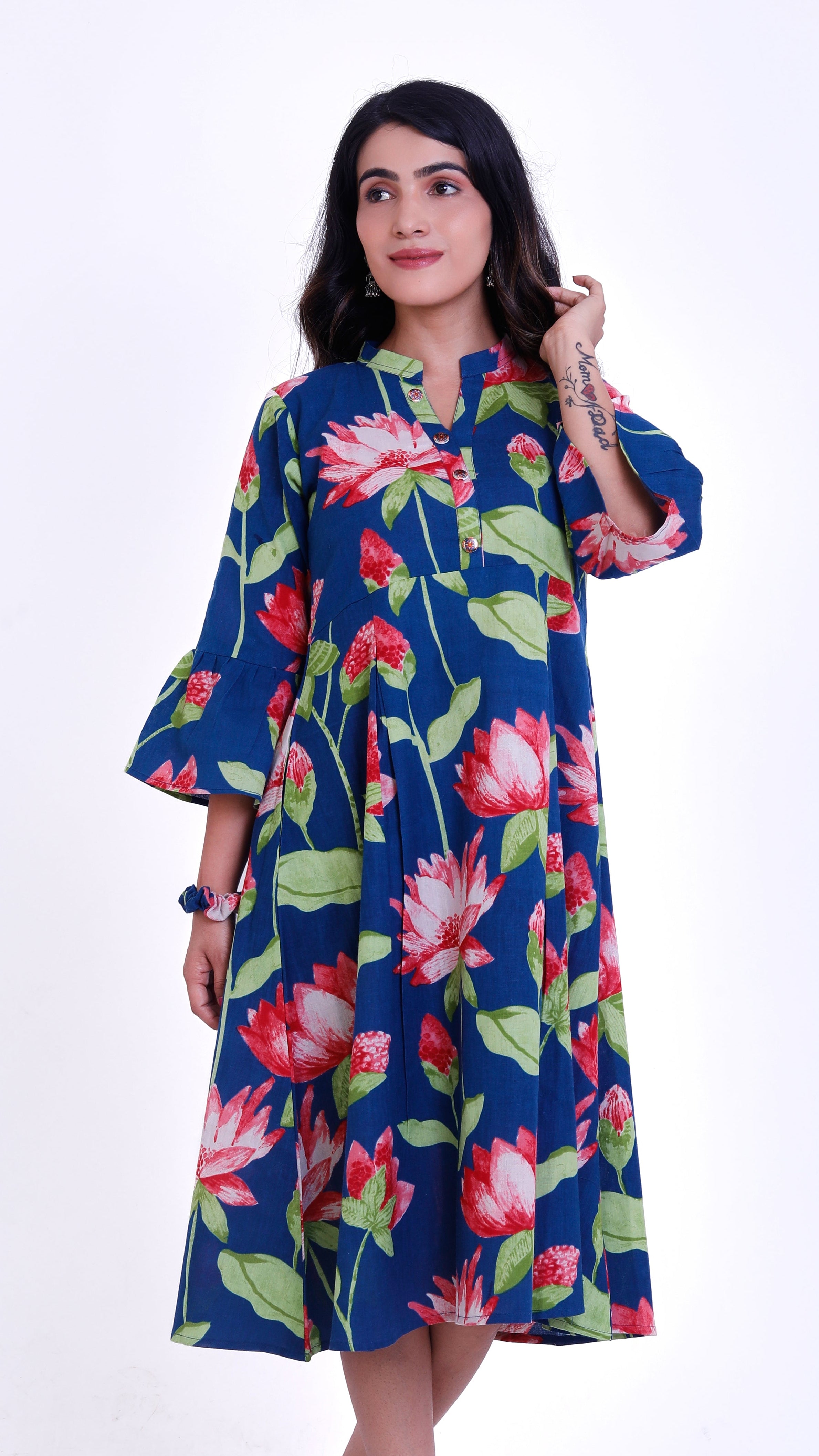 Blue floral print one piece