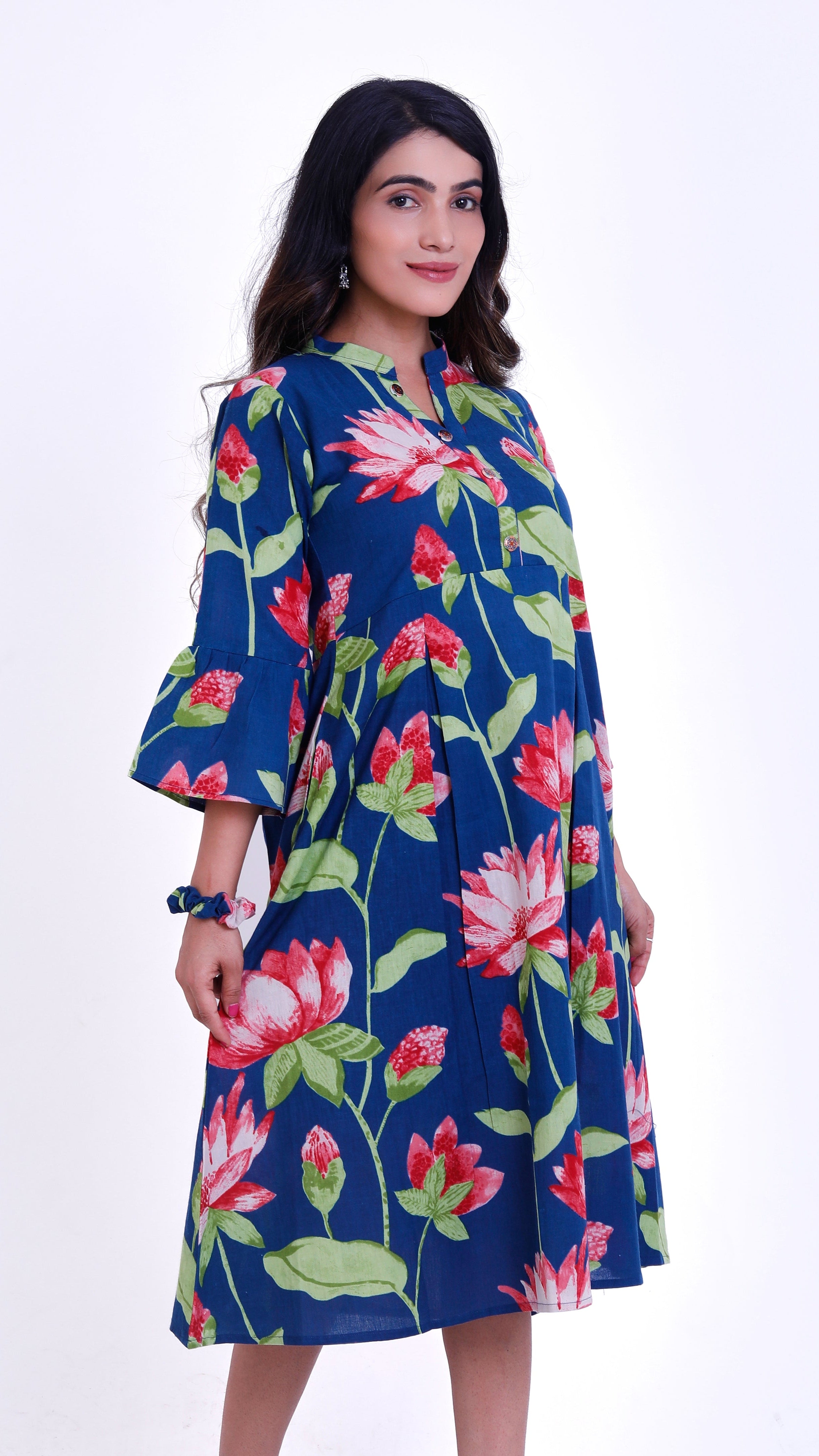 Blue floral print one piece