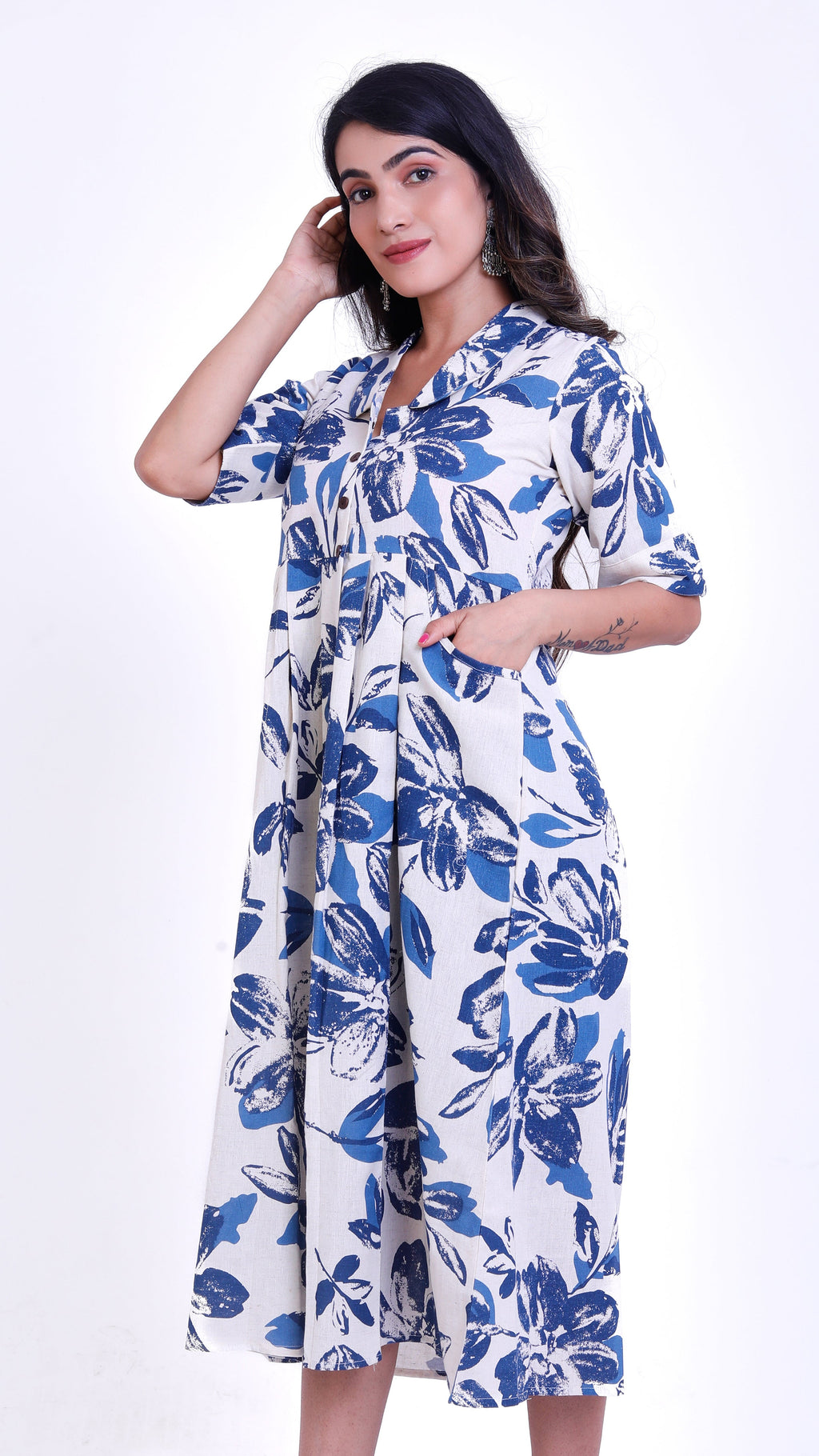 Blue floral print one piece